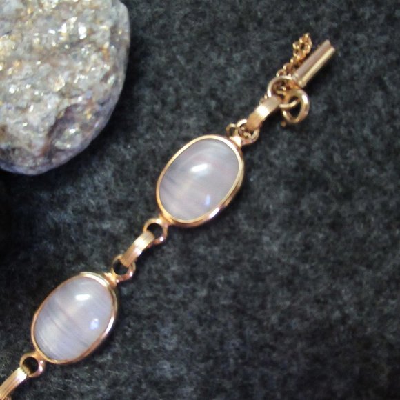 PINK Panel Bracelet | Signed | Beautiful Light Pink Glass, Fine Vintage Fashion - Picture 7 of 9